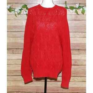 Women’s Red Crew Neck Cable Knit Sweater